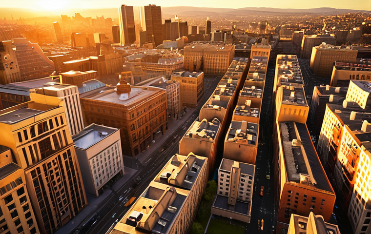 Golden Hour Cityscape**

"A cityscape during the golden hour, bathed in warm, golden light. Long shadows stretch across the buildings, with a wide aperture emphasizing the soft, dreamy atmosphere. Capture the vibrant colors and the sense of tranquility."

**