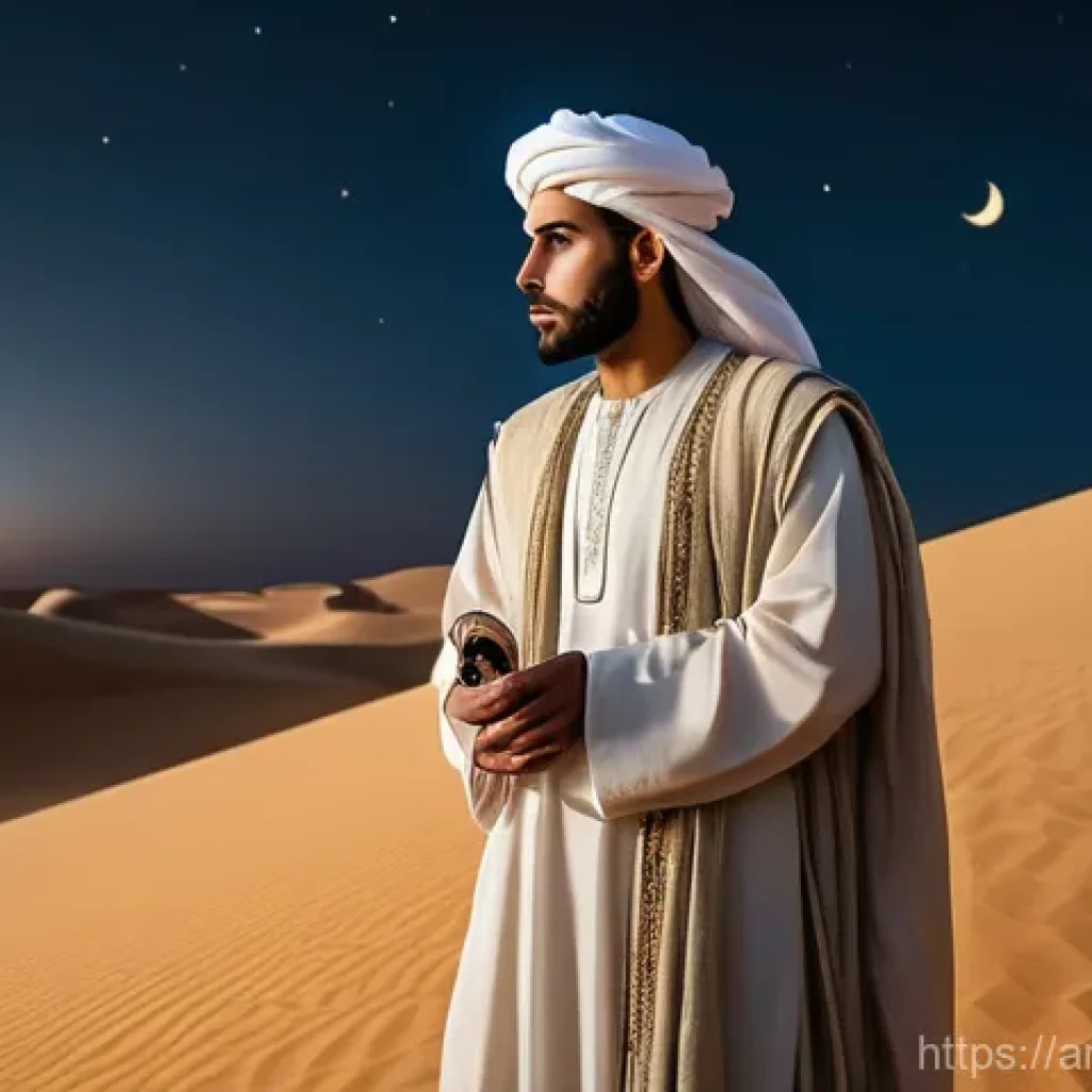 야경을 표현한 시와 문학 - **Ancient Desert Night, Poet's Inspiration:** A male Arab poet from the pre-Islamic (Jahiliyya) era,...