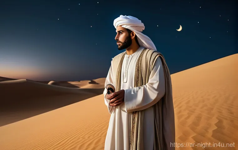 야경을 표현한 시와 문학 - **Ancient Desert Night, Poet's Inspiration:** A male Arab poet from the pre-Islamic (Jahiliyya) era,...