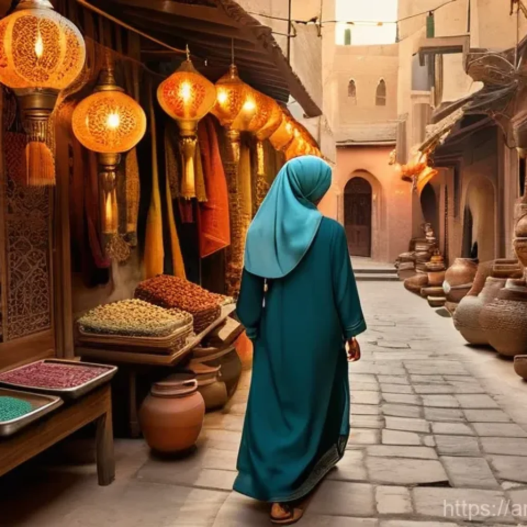 야경 데이트 추천 - **Prompt:** A young, diverse couple, dressed in modest, elegant traditional Arabic attire (the woman...