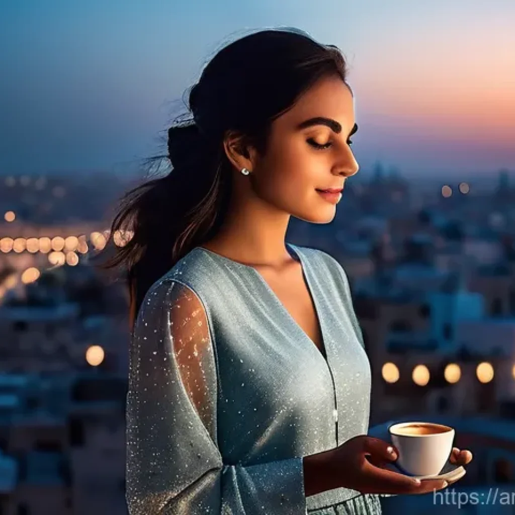 야경 명소 실시간 검색 - **Prompt 1: Urban Night Serenity**
    "A young woman, elegantly dressed in a modest, fashionable lo...