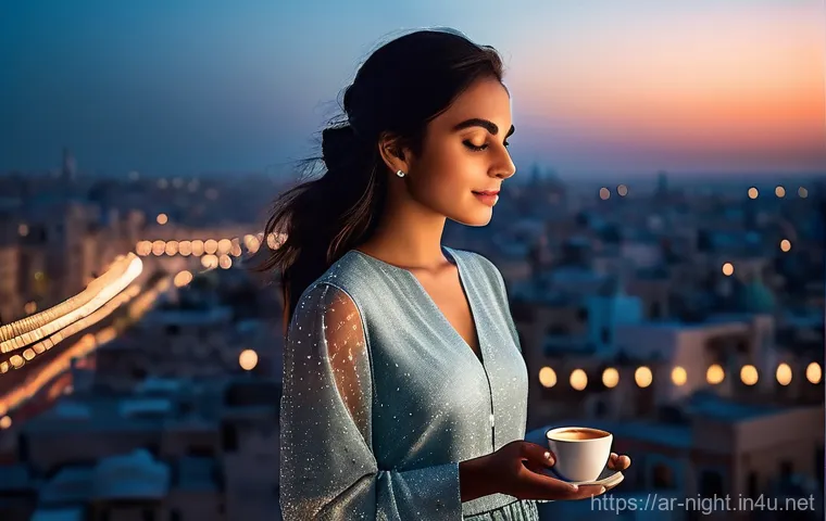 야경 명소 실시간 검색 - **Prompt 1: Urban Night Serenity**
    "A young woman, elegantly dressed in a modest, fashionable lo...