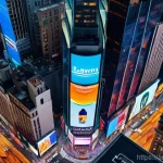 Home 4 야경 명소 역사와 배경 - **A vibrant, high-angle panoramic shot of Times Square in New York City at night.** The scene is ali...