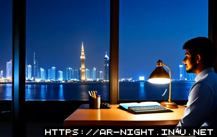 야경 촬영 후 보정 프로그램 추천 - Photorealistic nighttime cityscape editing workspace in a modern Arab apartment, a Middle Eastern ph...